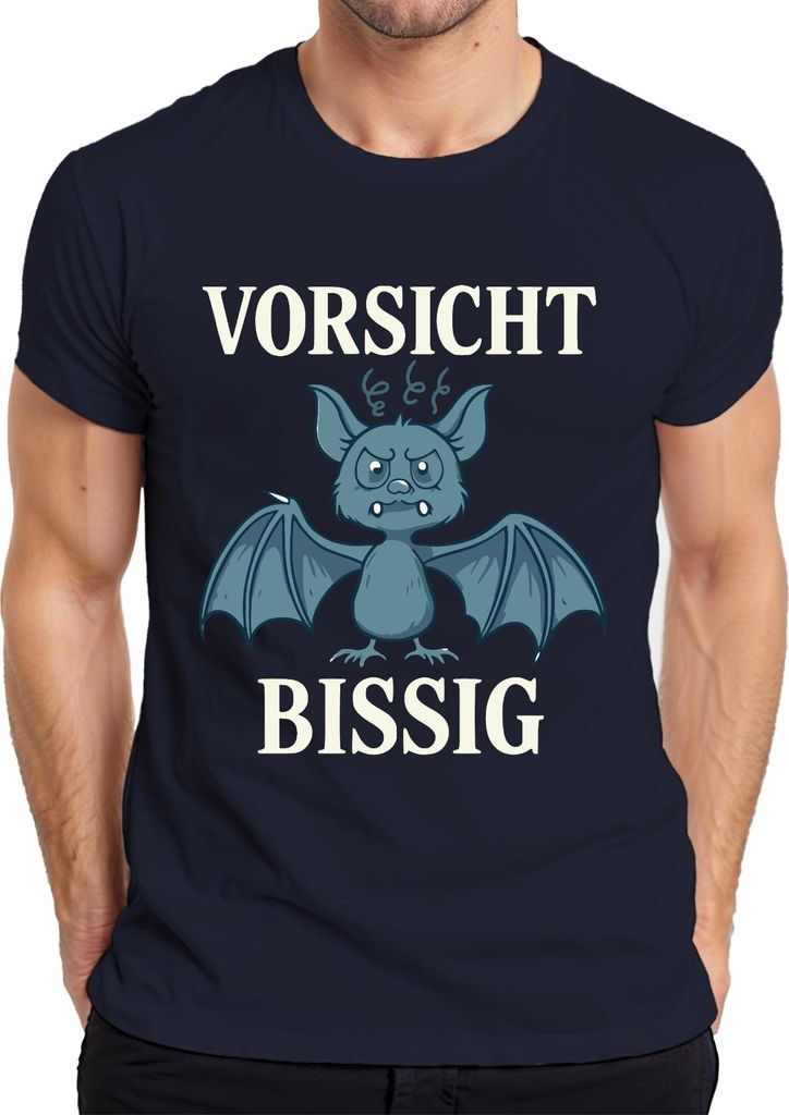 Vorsicht Bissig Fledermaus Halloween Lustig Geschenk Cartoon Herren T-Shirt, Navy, XXL