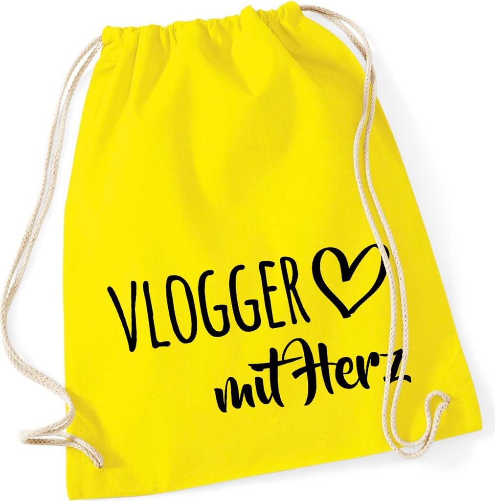 Huuraa Turnbeutel Vlogger mit Herz 12 Liter Yellow Baumwolle Rucksack Geschenkidee