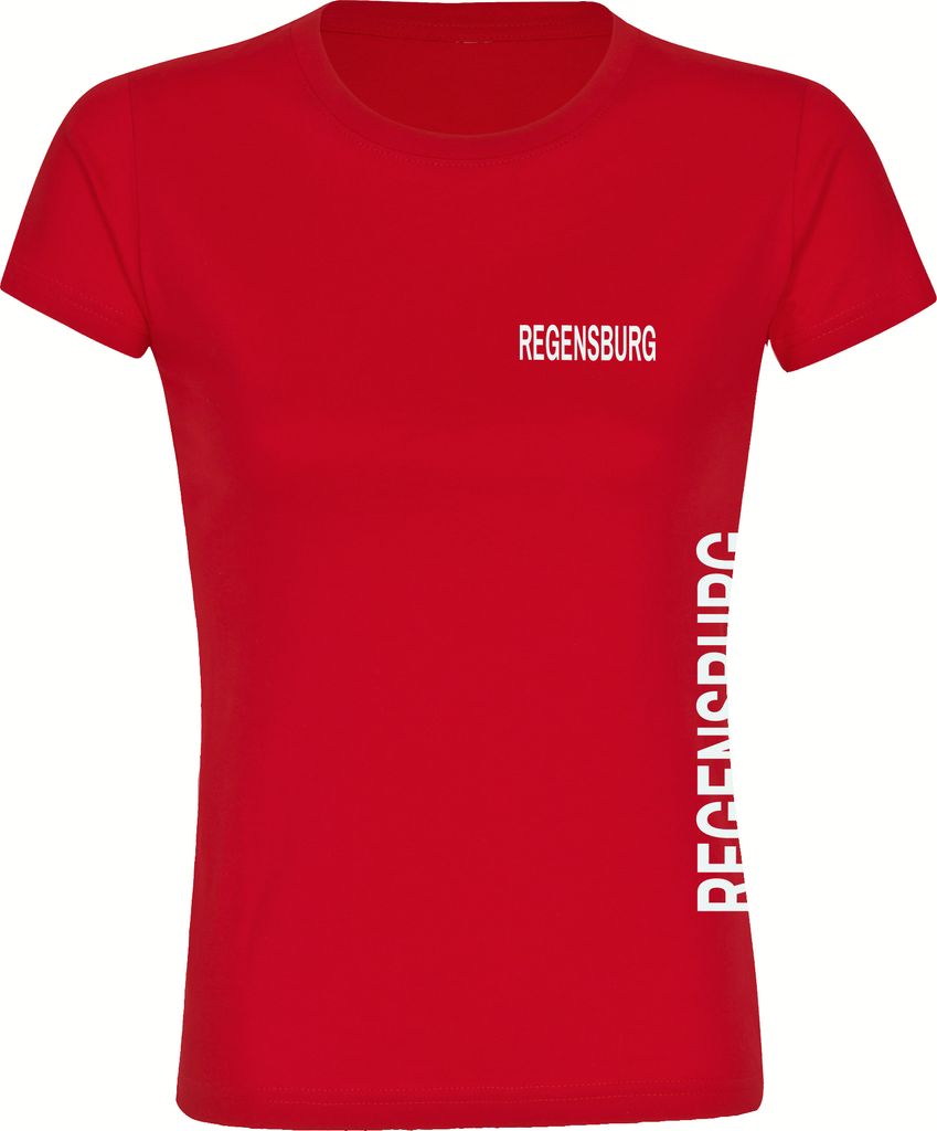multifanshop Damen T-Shirt - Regensburg - Brust & Seite, rot, Größe L