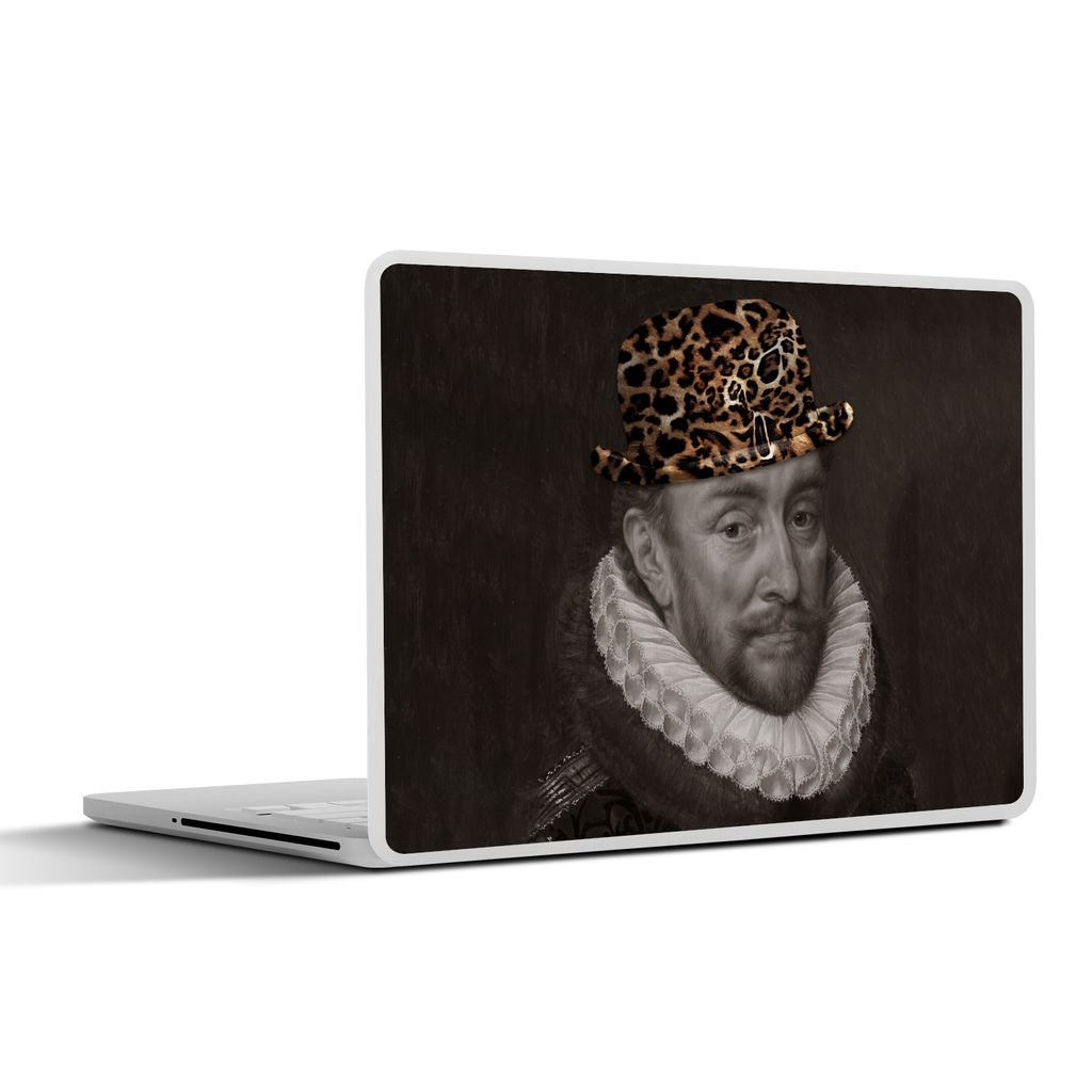 MuchoWow Laptop Aufkleber Sticker Cover Wilhelm von Oranien - Hut - Pantherdruck 32.5x23.5 cm - Sticker für Laptop - Selbstklebend