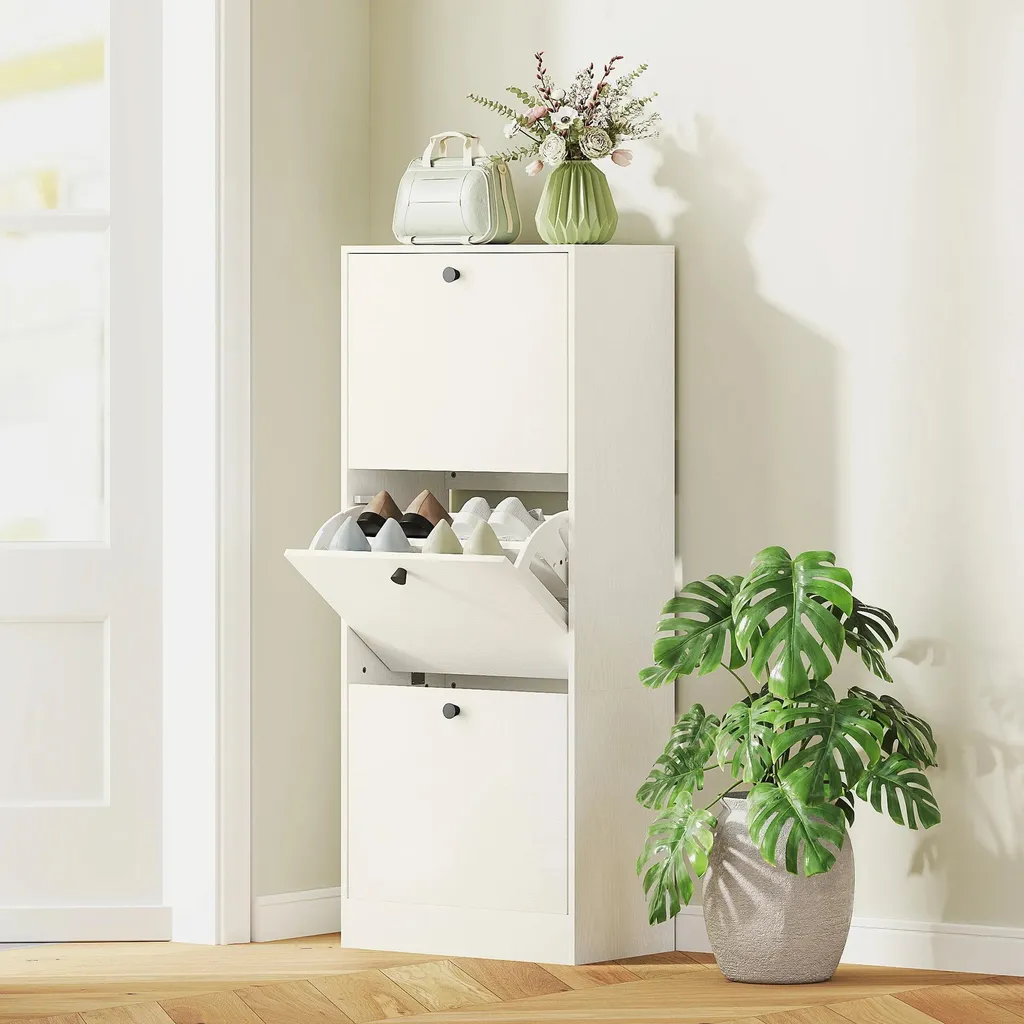 Meuble chaussures design compact bois blanc 3 compartiments modulables