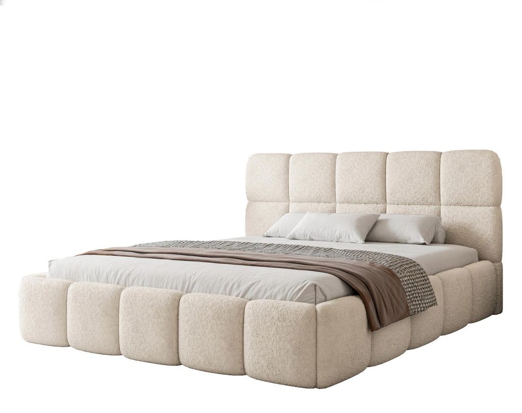 Polsterbett CERETTO 180x200 Hellbeige mit Bettkasten & Lattenrost