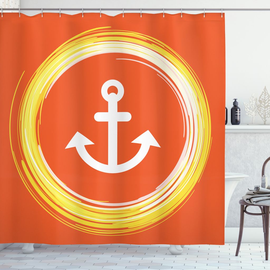 ABAKUHAUS Nautisch Duschvorhang, Anker Bild in Kreis, Wasser Blickdicht inkl.12 Ringe Langhaltig Bakterie und Schimmel Resistent, 175 x 240 cm, Ora...