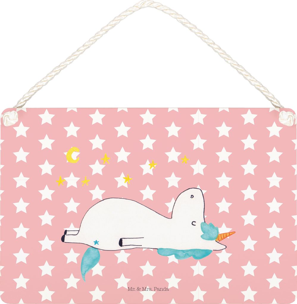 Mr. & Mrs. Panda Schild Einhorn Sternenhimmel DIN A5 - Rot Pastell - Geschenk, Verrückt, Unicorn, kleine aufmerksamkeit, Sterne, Türschild, Einh...
