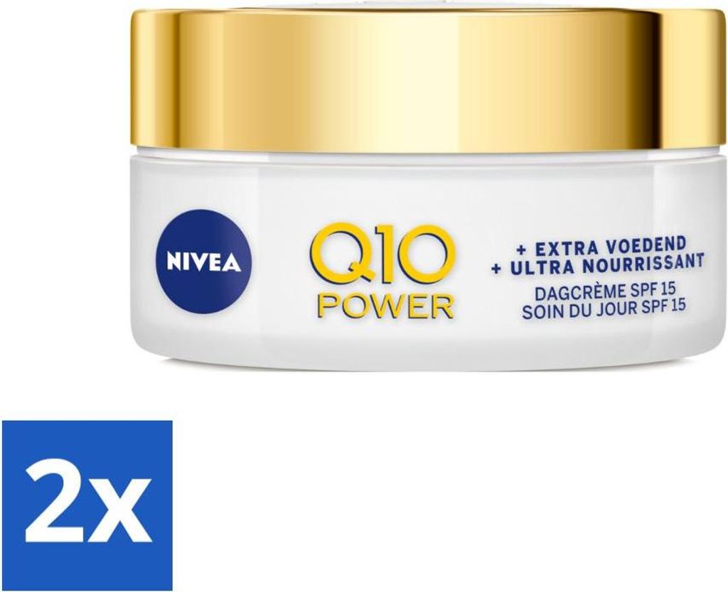 NIVEA – Q10 Power Tagescreme Extra Pflegend – Anti-Falten Creme – LSF 15 – Bio-Arganöl – Trockene Haut – 50 ml - Vorteilspack - 2 Stücke
