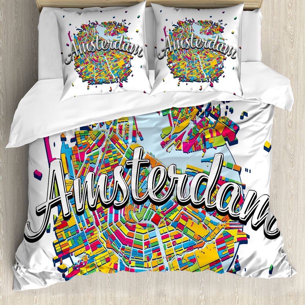 ABAKUHAUS Amsterdam Bettbezug Set für Einzelbetten, Vibrant Digital Mapping, Milbensicher Allergiker geeignet mit Kissenbezug, 155 cm x 220 cm - 8...