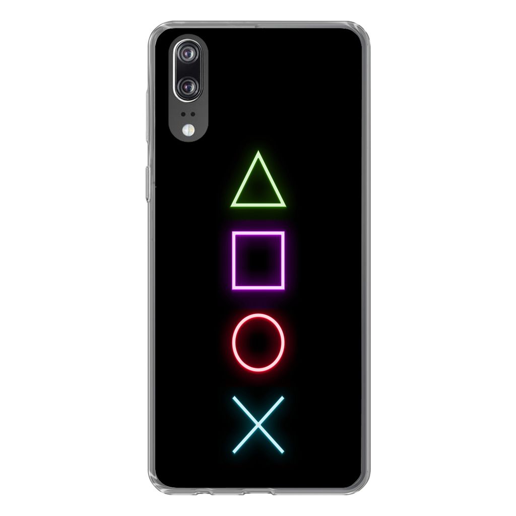 MuchoWow Handyhülle Schutzhülle Hülle für Huawei P20 Gaming - Neon - Konsole - Schwarz - Controller - Gaming Silikon Softcase Handy Hülle - ...