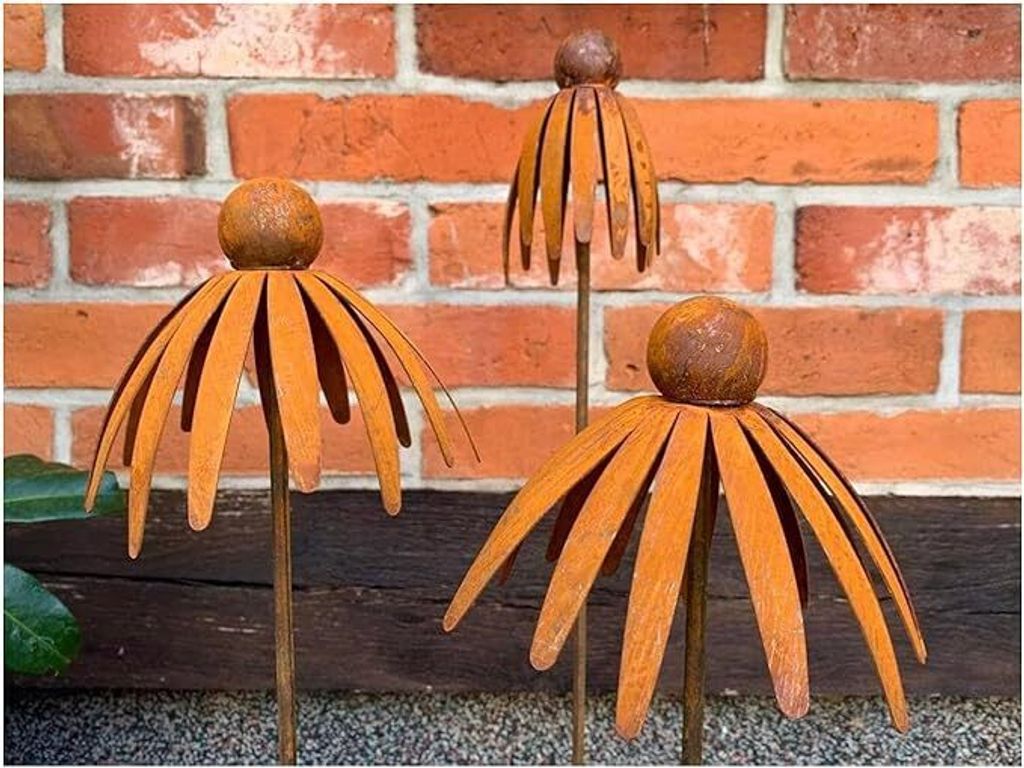 3er Set Gartenstecker Sonnenhut Metall Rost Gartendeko Produktbild 