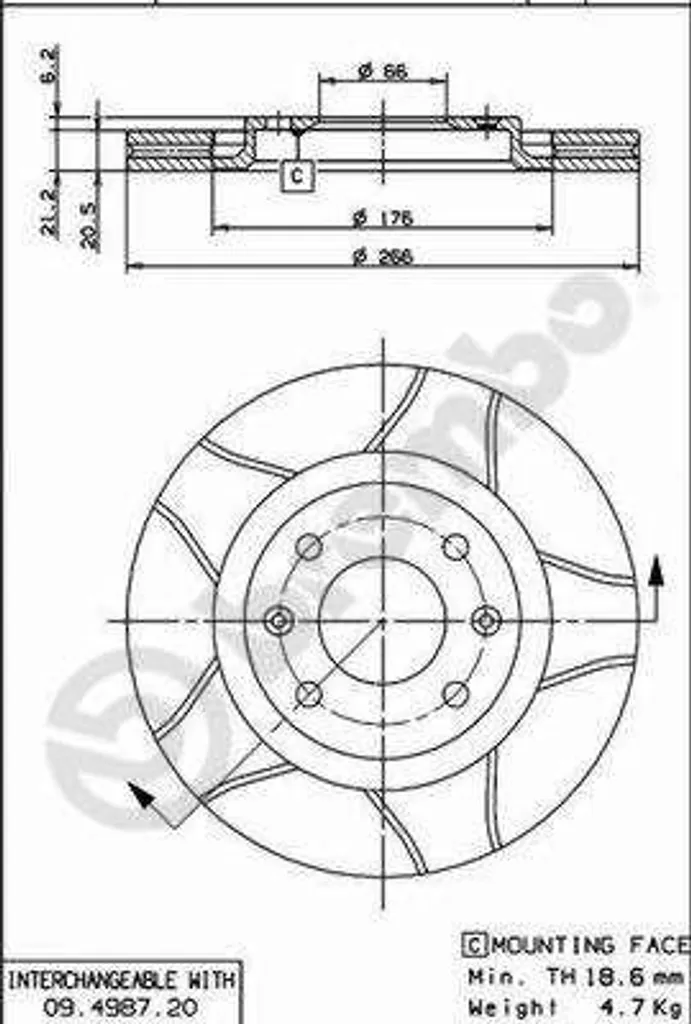 Disque de frein haute teneur en carbone Brembo pour Partner et Berlingo M1