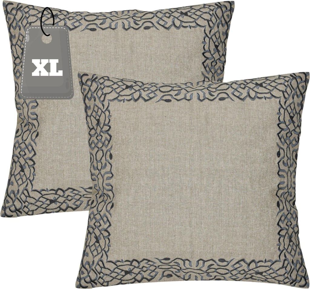 Marrakesch 2er Set Kissenbezug Kissen 50x50 cm groß | Sofakissen Kuschelkissen aus Baumwolle bestickt als Wohnzimmer Deko auf dem Sessel & Sofa | ...