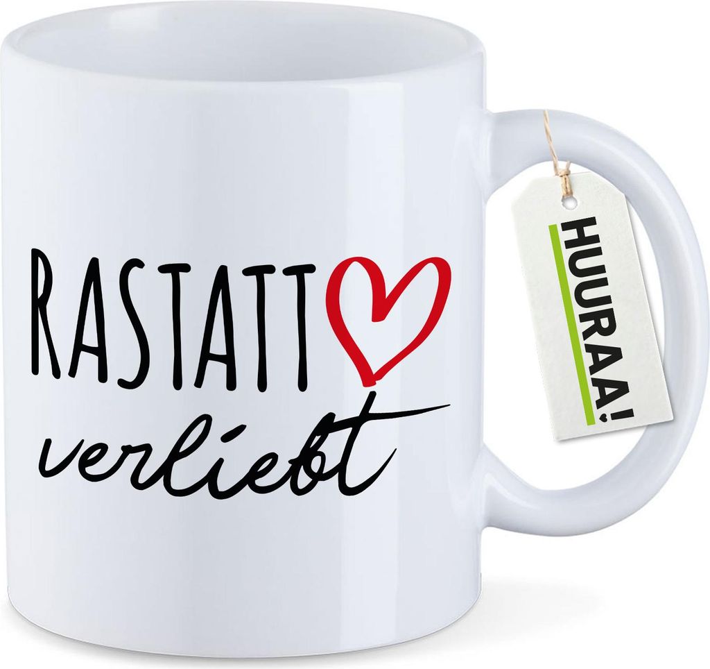 Huuraa Kaffeetasse Rastatt verliebt 330ml Weiß Keramik Kaffeebecher Geschenkidee