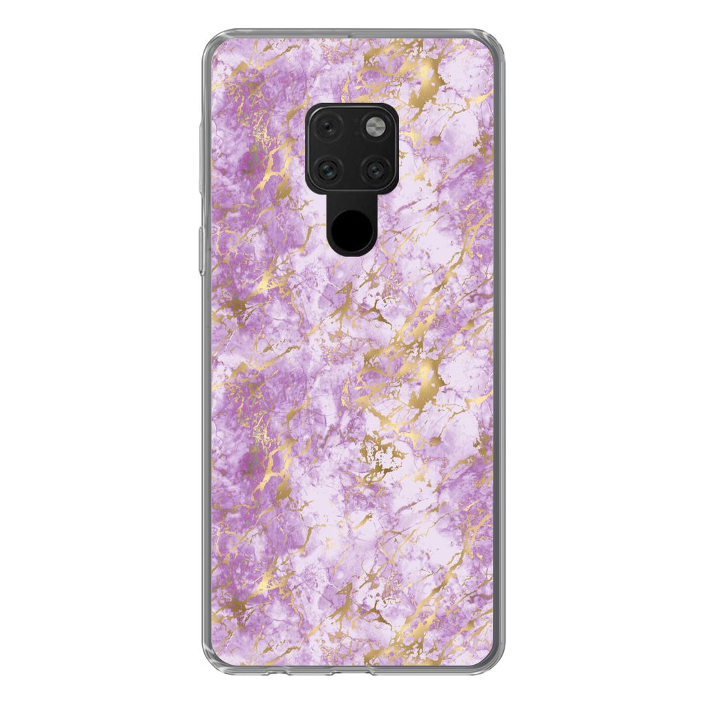 MuchoWow Handyhülle Schutzhülle Hülle für Huawei P40 Lite Gold - Marmor - Muster - Lila Silikon Softcase Handy Hülle - Handy