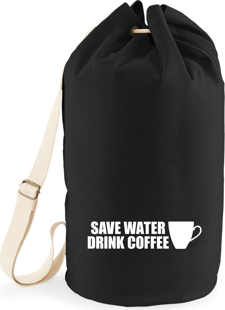 Huuraa Seesack Save Water Drink Coffee Kaffeetasse 20 Liter Black Baumwolle Rucksack Geschenkidee