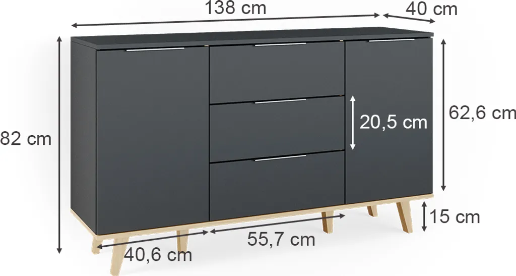 Grande Commode Anthracite 138cm Vicco - Finition Robuste et Design Moderne - 3