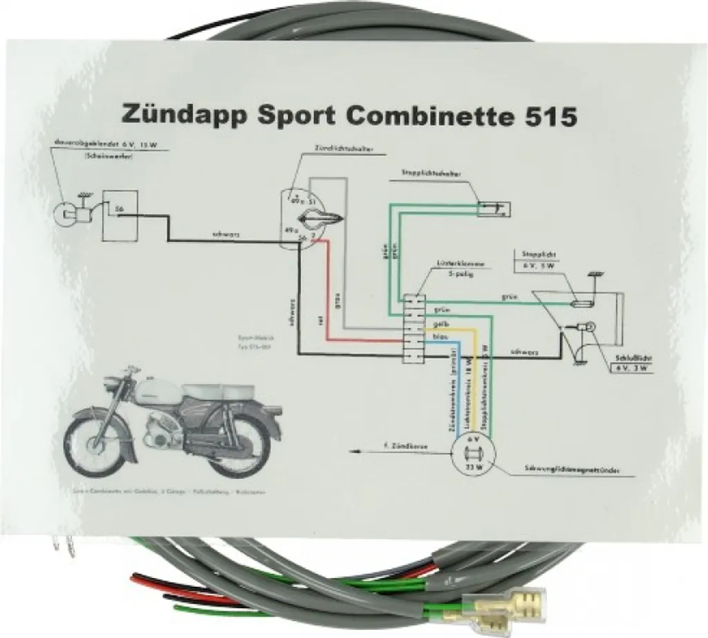 Câblage électrique sport Zündapp 515 gris - Faisceau complet vintage