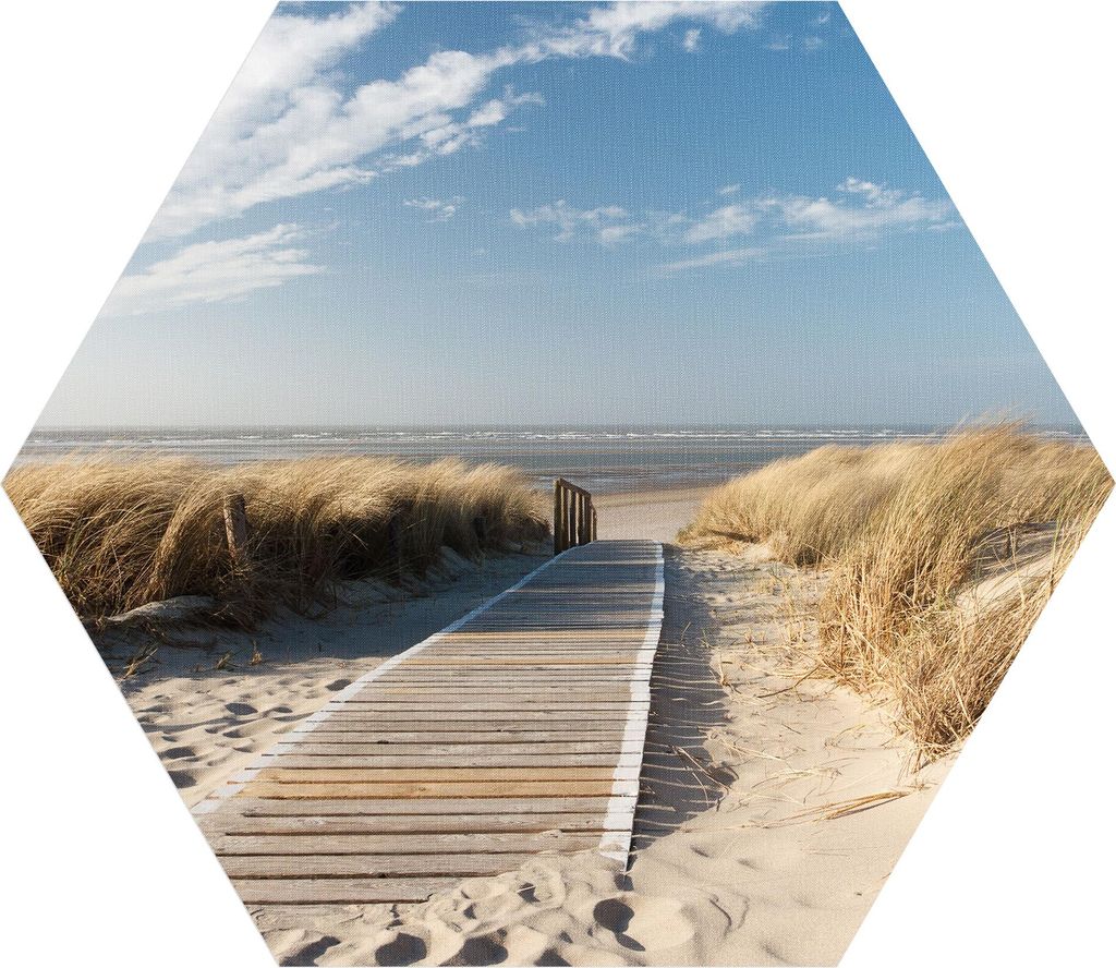 DEQORI Fototapete Sechseck 55x47,6 cm 'Strandaufgang am Meer' Wand Tapete Sticker