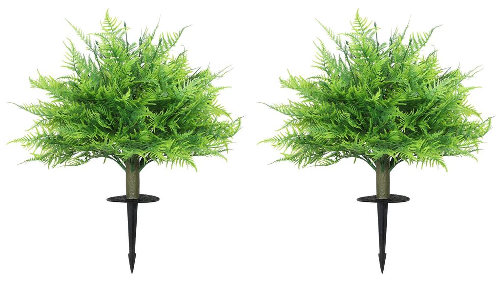 Künstliche Boston-Farn-Büsche UV-beständig, Kunstpflanzen mit Stäben, Set aus 2, 60 cm für Garten, Veranda