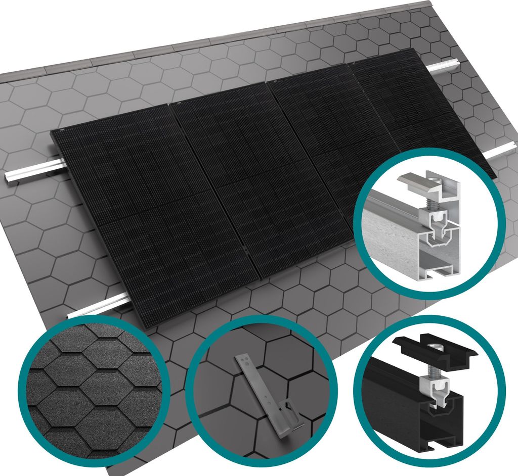 1x Silber Basis‐Montageset Klickfix, PV Befestigung auf Bitumen & Schrägdächern – für Solarmodule, Balkonkraftwerk, Dachmontage Set
