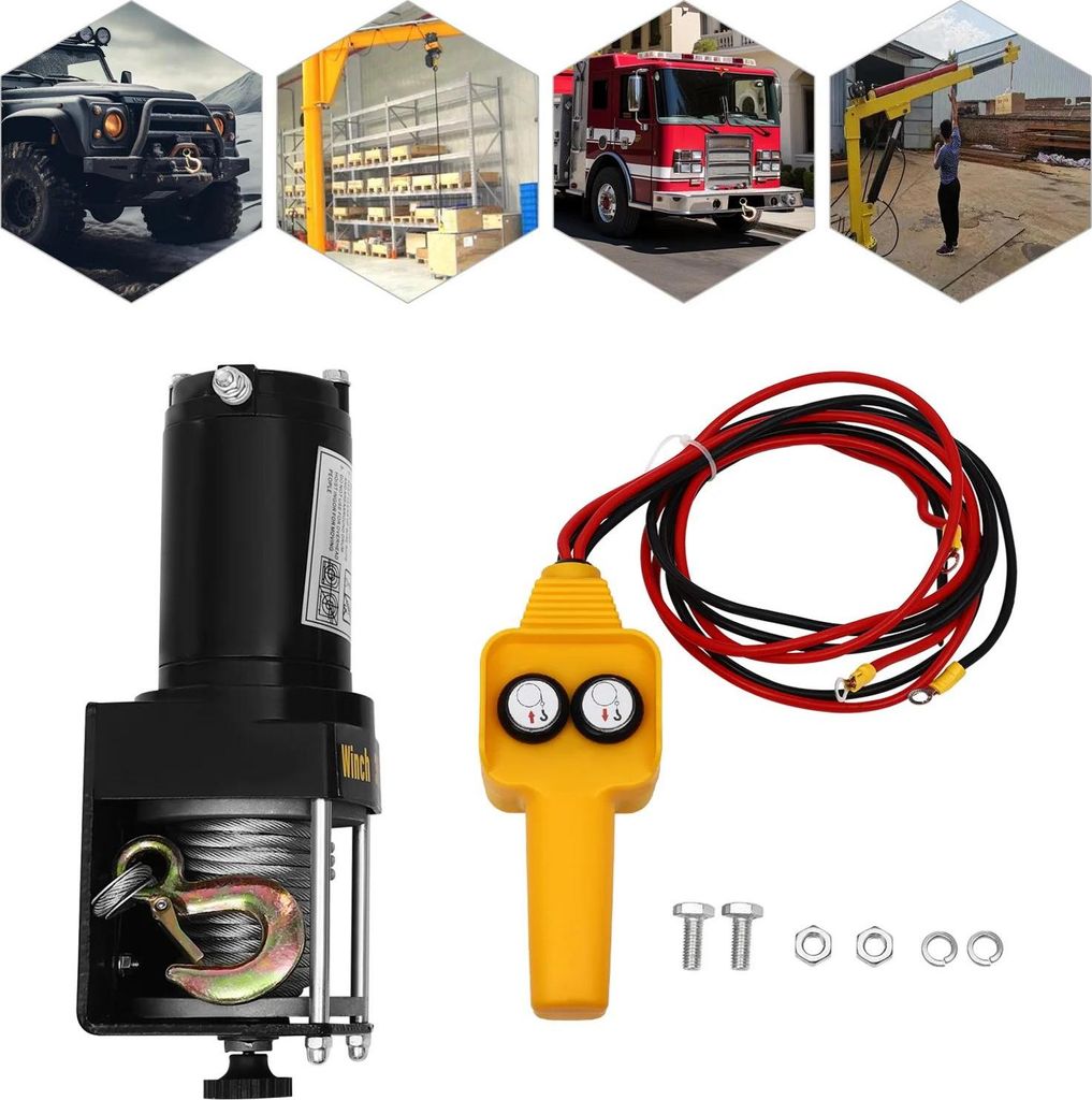 Elektrische Seilwinde - 12 V DC - Zugkraft 1300 kg - Wasserdicht - Kabelgebundene Fernbedienung - Offroad-Bergung - Schweres Heben