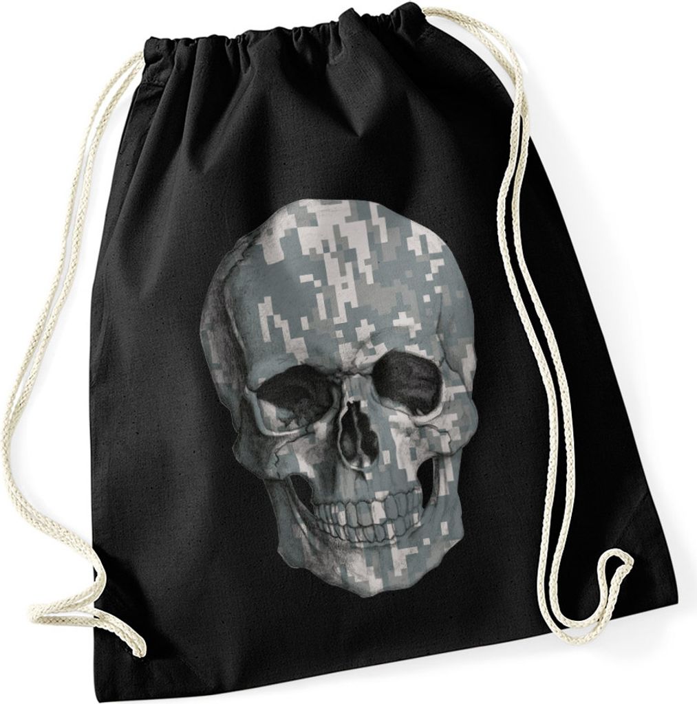 Turnbeutel Totenkopf Camouflage Camo Skull Tarnmuster Schädel Hipster Beutel schwarz-digitalcamo