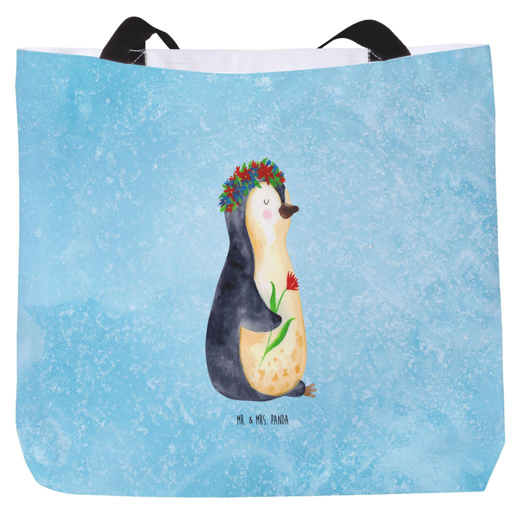 Mr. & Mrs. Panda Reisetasche Pinguin Blumen - Eisblau - Geschenk, Universum, Wunderschön, Tasche, Motivation, Blumenliebe, Laptoptasche, Strandtas...