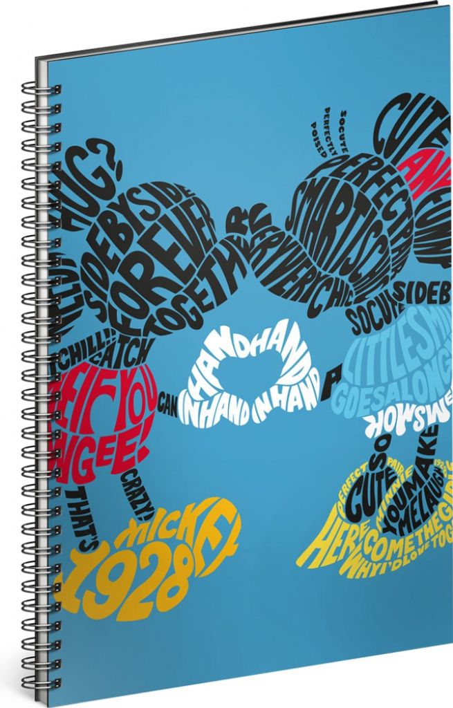 Spiralblock A4 liniert - Notizbuch für Kinder, Schule, Büro - Notizblock mit 60 Seiten (Mickey - Kiss)