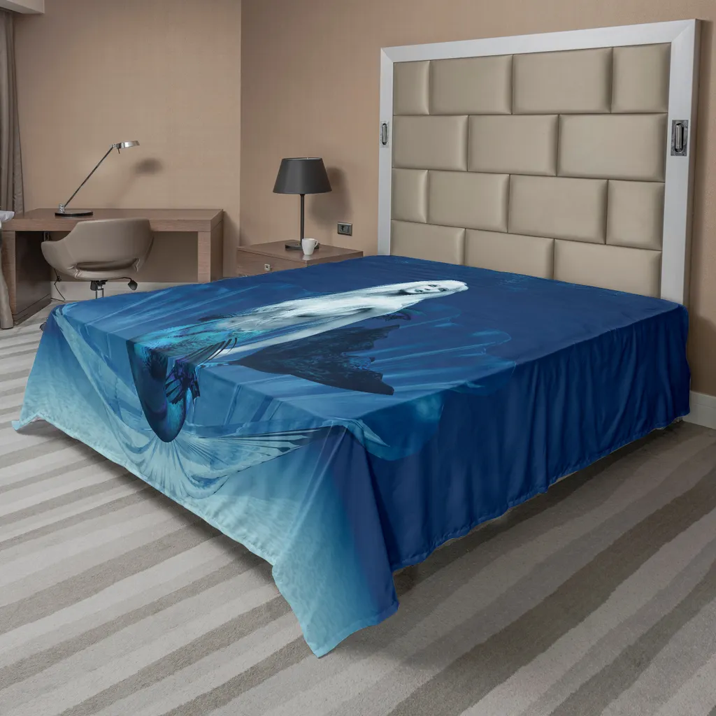 Drap de lit doux motif sirène réaliste, tissu confortable 260 x 228 cm