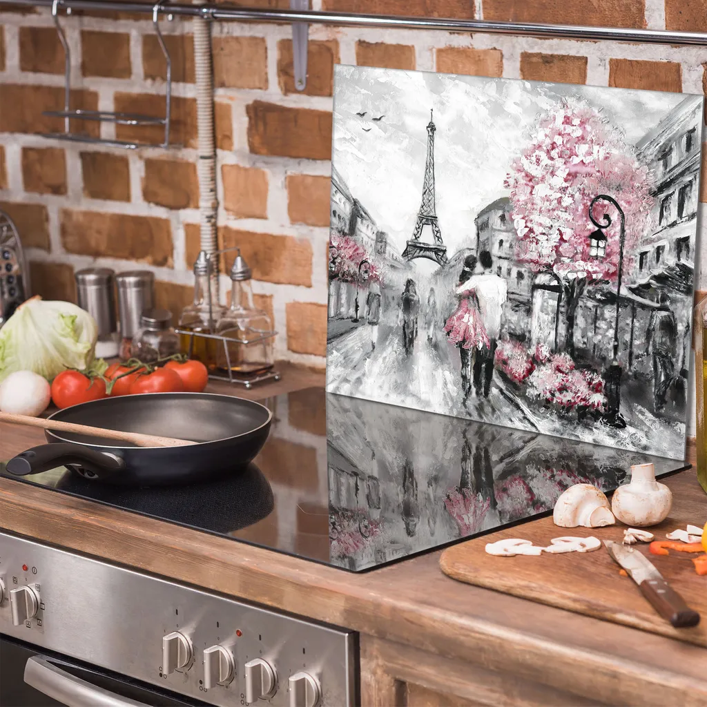 DarHaus Copri piano cottura induzione 60x52 cm copertura per piano cottura in vetroceramica 1 pezzi universale per piastre di cottura paraspruzzi tagliere in vetro temprato, Rosso Peperoncino