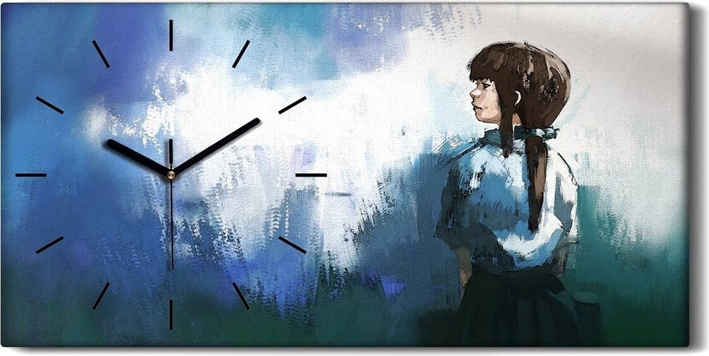Leinwand Uhr Küche Wohnzimmer Bild Quarz 60x30 Aquarell des schönen Mädchens - schwarze Hände