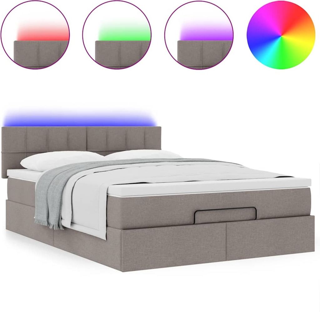 Ottomane Bett mit Matratze & LEDs Taupe 140x200 cm Stoff