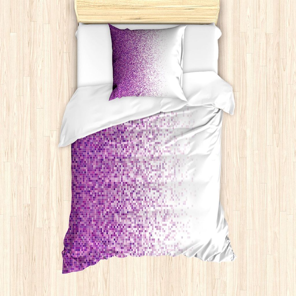 ABAKUHAUS Magenta Bettbezug Set, Computer-Kunst-Art-Fliesen-Mosaik quadrierte komplexes Pixel-Party-Mischungs-künstlerisches Konzept, 135 x 200 cm...