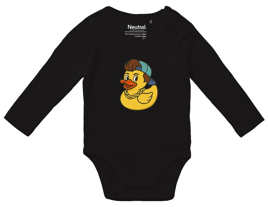 Huuraa Baby Body Quietscheente 90er Gummiente 90s 80 Black Baumwolle Fairtrade Langarmbody Geschenkidee