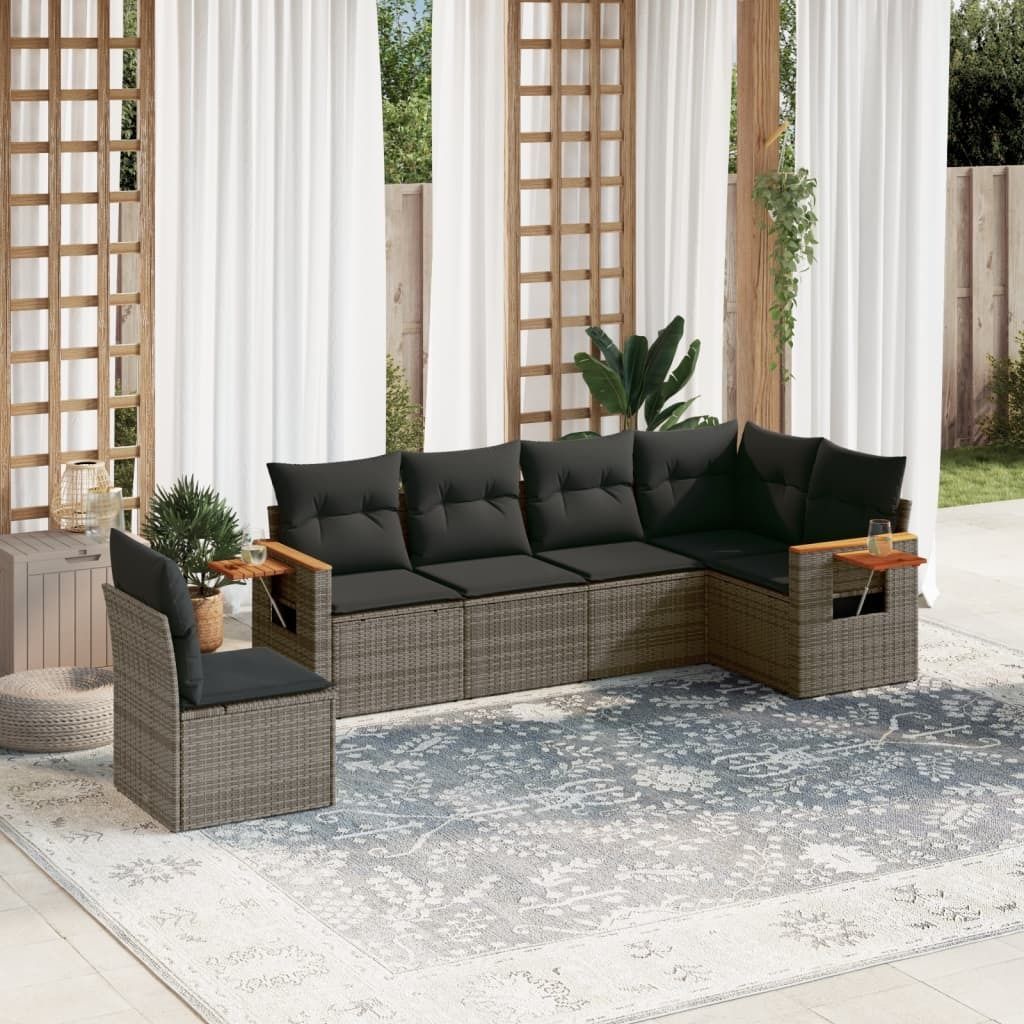 6-tlg. Garten-Sofagarnitur mit Kissen Grau Poly Rattan 3226858