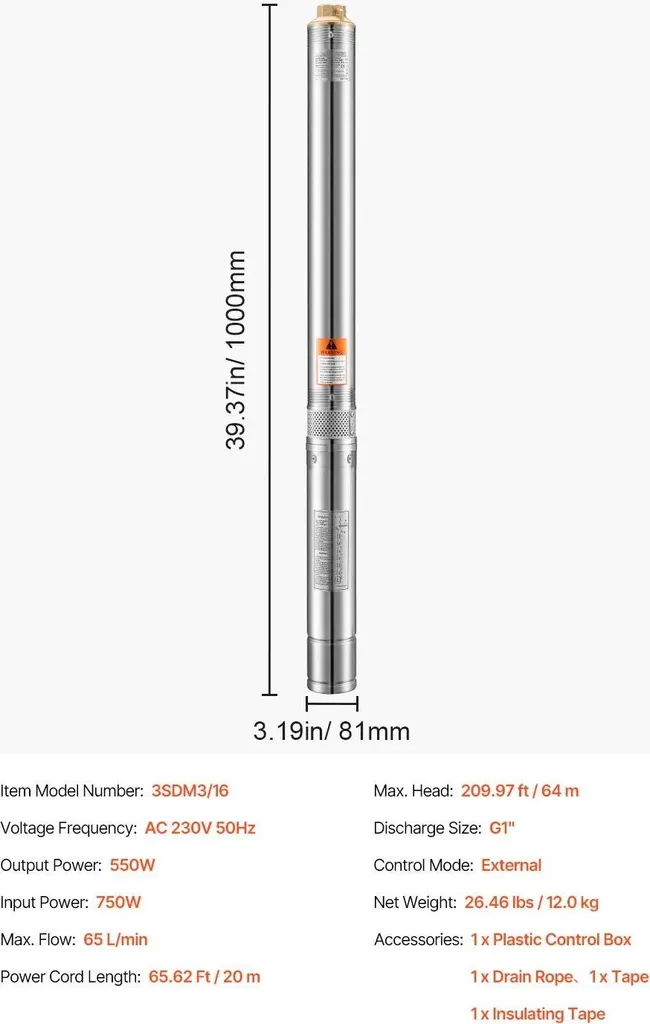Pompe pour puits et arrosage automatique 750W inox, démarrage externe