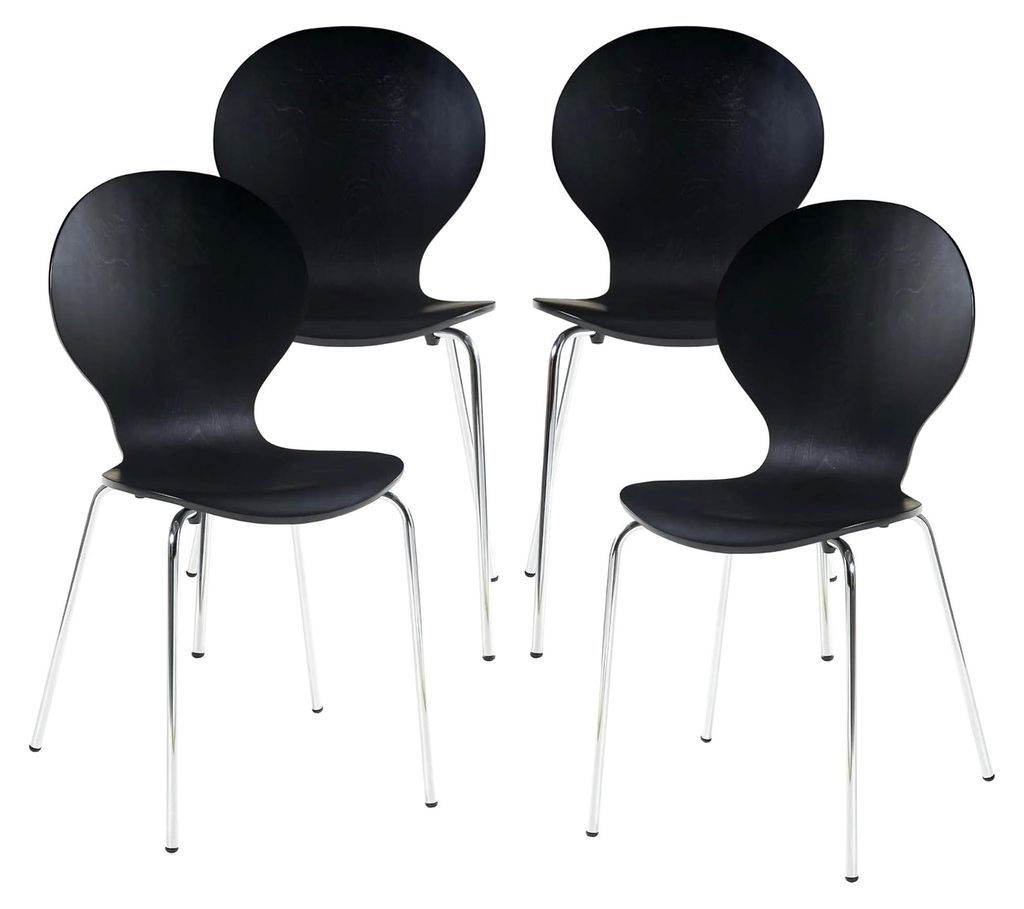 Esszimmerstühle 4er Set Etne Stühle für Esszimmer Küchenstühle Stapelstuhl Holz Metallbeine 85 x 48 x 50 cm Schwarz/Chromfarben