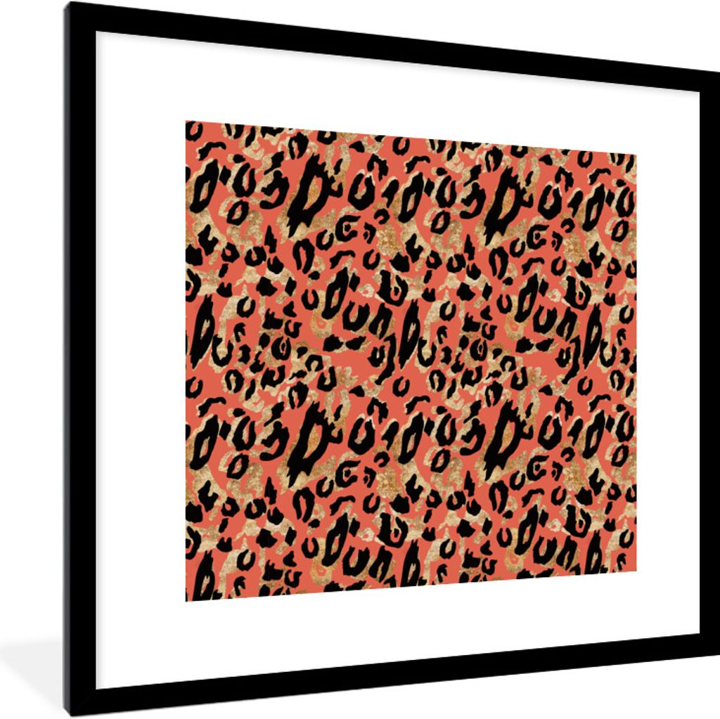 MuchoWow® Gerahmtes Poster Rosa - Pantherdruck - Gold - Produktbild 
