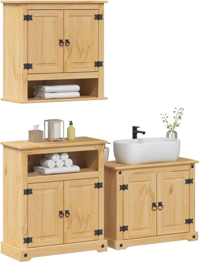 vidaXL Set di mobili da bagno 3 pezzi Legno di pino Immagine del prodotto 