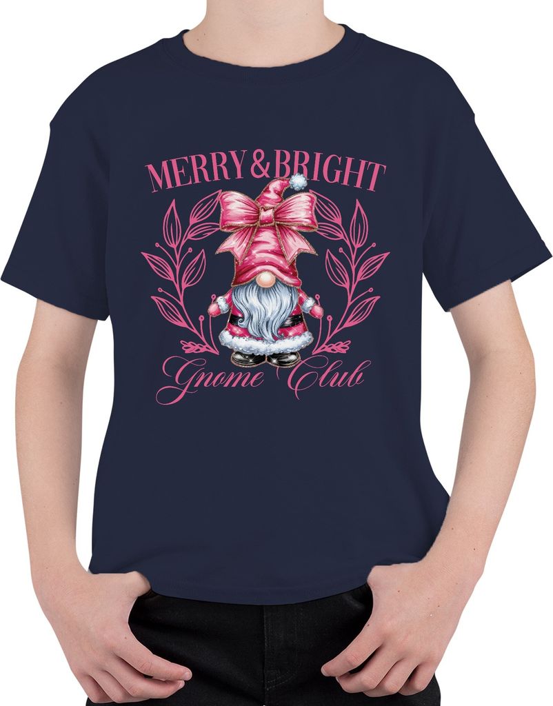 Merry & Bright Gnome Club Rosa - Weihnachten Xmas Christmas Uni Kinder T-Shirt, Navy, 104