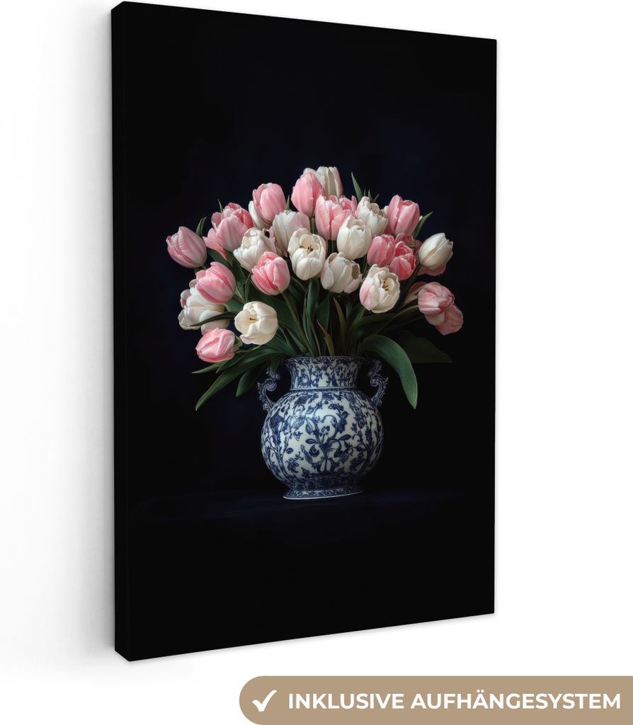 Leinwand Bilder 40x60 cm - Blumen - Tulpen - Rosa, Wandbilder, Wanddeko Wohnzimmer, Bild