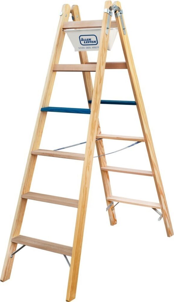 ILLER-LEITER Holz Stufen Stehleiter Plus 2x6 Stufen ERGO