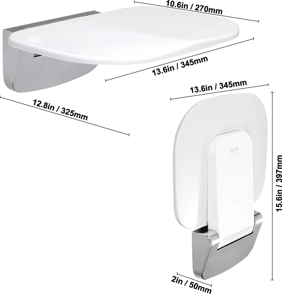 VEVOR Siège de Douche Pliable en Urée-Formol Mural - Supporte 204 kg - 8