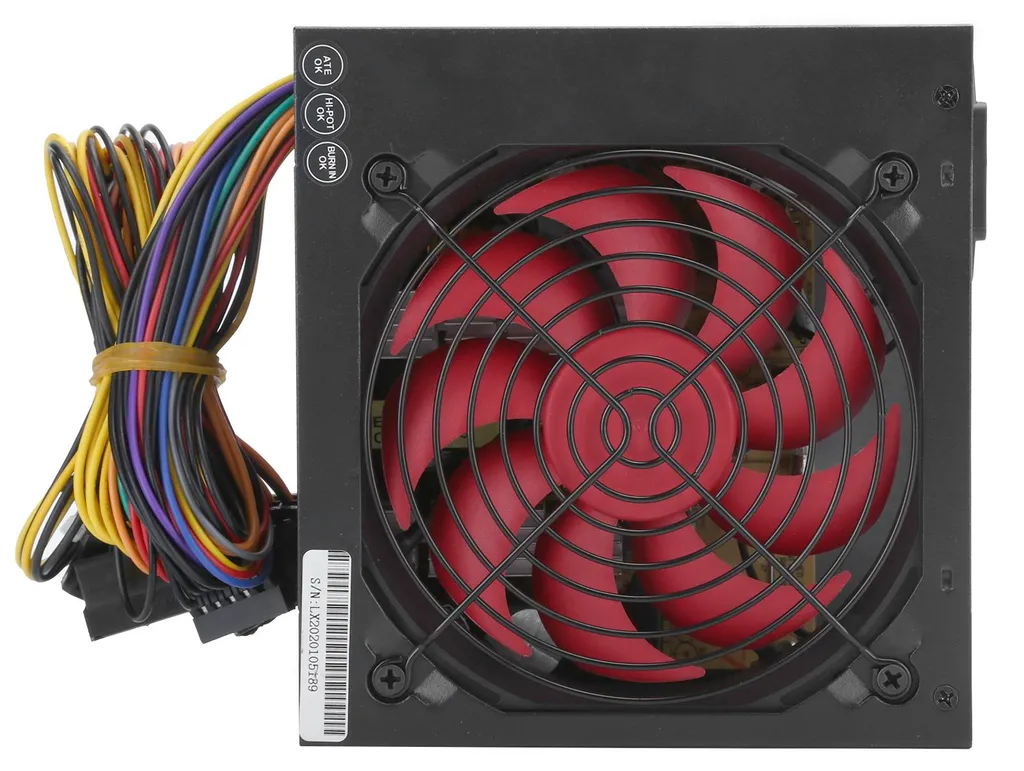 Bloc alimentation PC 250W ventilateur rouge et réglage tension manuel