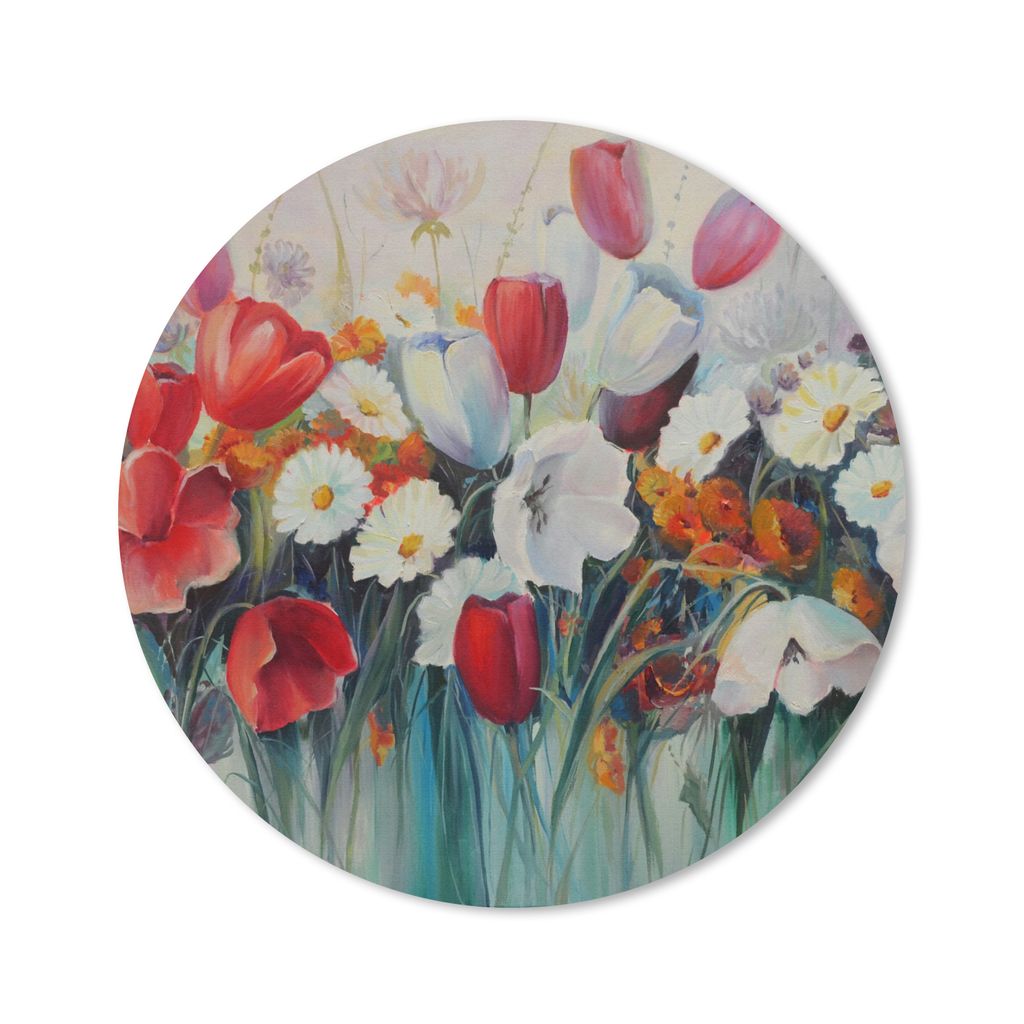 MuchoWow Mauspad Mousepad Malerei - Ölgemälde - Blumen 30x30 cm - Mousepads - Maus Mat - Pad - Mausunterlage - Tischunterlage - Schreibtischmatten