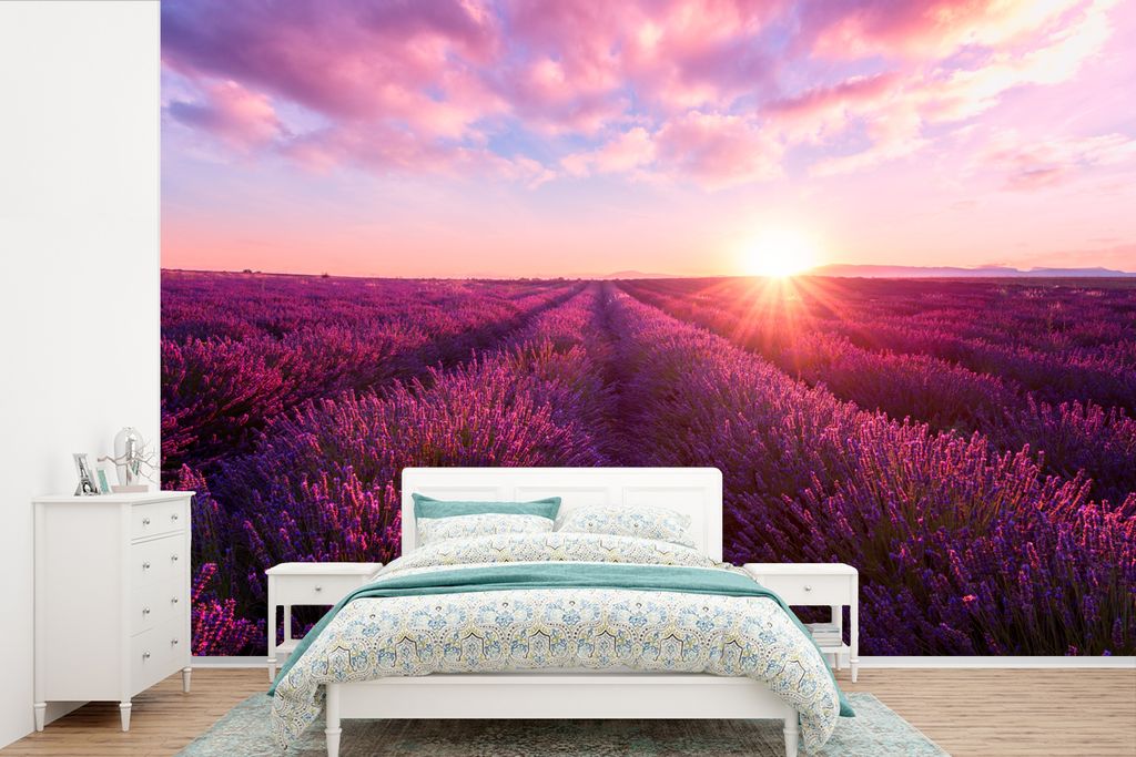 MuchoWow Fototapete für Wohnzimmer oder Schlafzimmer Wandtapete Vinyl Motivtapete Lavendel - Blumen - Frankreich - 390x260 cm - Papiertapete