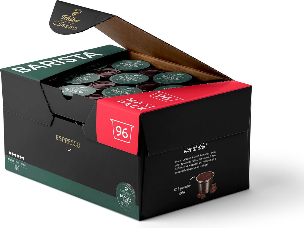 Tchibo Cafissimo Vorratsbox Espresso Brasil Kaffeekapseln, 96 Stück (Espresso, ausdrucksstark mit Nussnote), nachhaltig & fair gehandelt