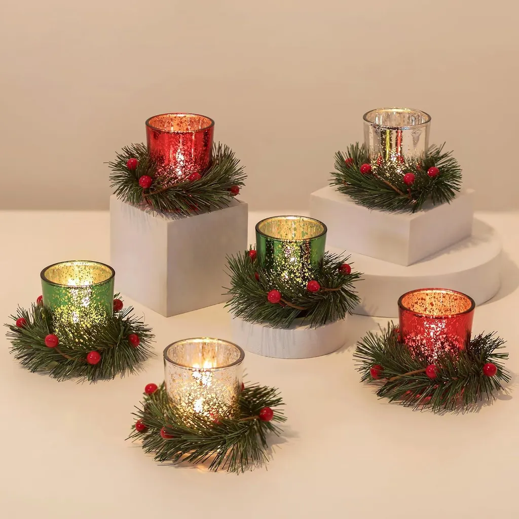 Décoration de Table de Noël : Set de 6 Porte-bougies pour Dîner Festif