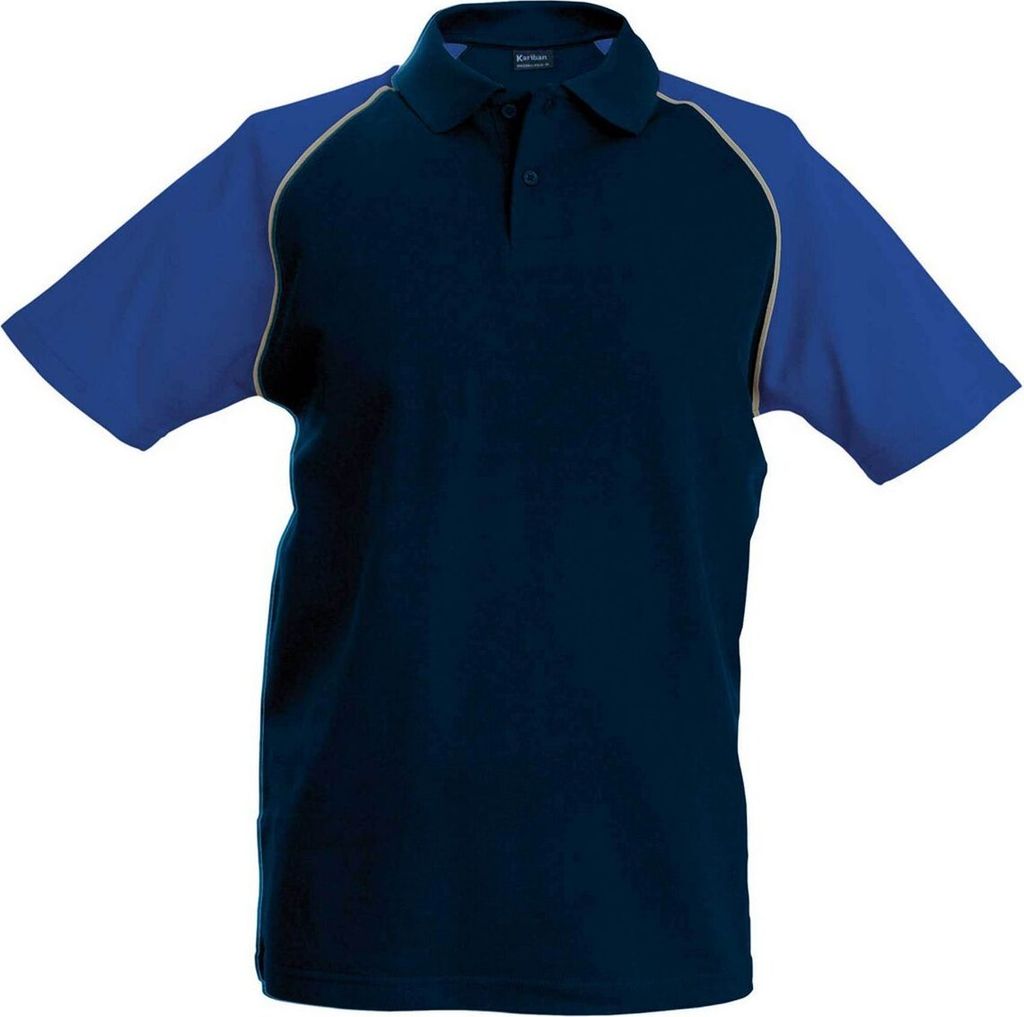 Kariban Herren Polo-Shirt Poloshirt Basic Kontrast Kragen Kurzarm Polohemd, Größe:XL, Farbe:Navy/Royal Blue