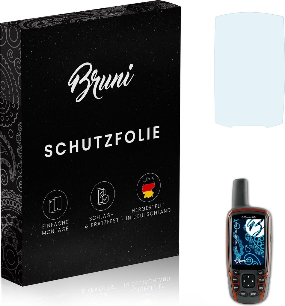Bruni Basics-Clear 2x Schutzfolie kompatibel mit Garmin GPSMap 62s Folie