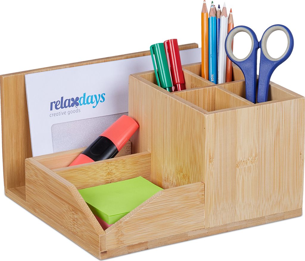 relaxdays Schreibtisch Organizer Bambus