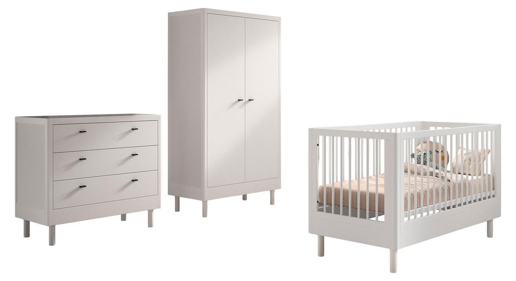 Babybett Set 70x140 Keeley Buche Kinder Weiß Massivholz Schrank